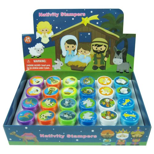 TINYMILLS 24 Pcs Nativity Christian Religious Stampers for Kids Holiday Party Goody Bag Sunday School Party Supplies Classroom Rewards