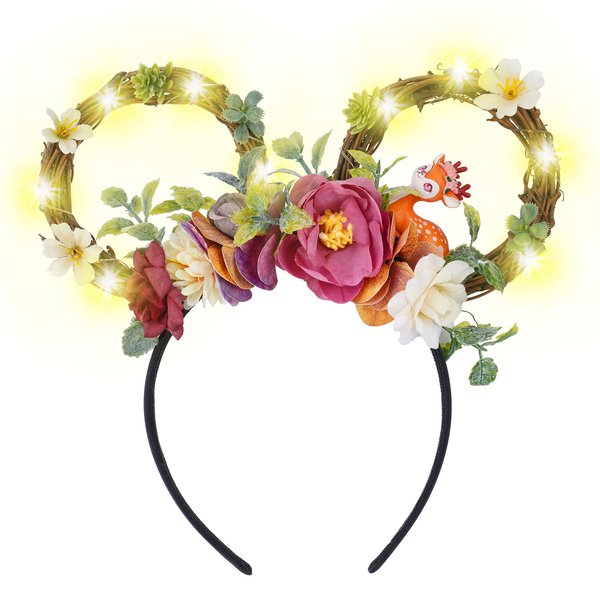 VISSTREE Rose Mouse Ear Headband - Woodland Branches Led Light Up Mouse Ear Headwear Crown with Squirrel and Flower for Women Girls Halloween Birthday Party Amusement Park Photoshoot