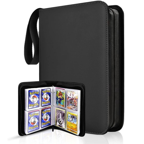 Trading Card Binder 4 Pocket,400 Pockets Card Binder for Pokemon Cards with Zipper,50 Sleeves Card Holder Compatible with Standard Card,Sport Card,Game Card-Gift for Boy and Girl(4-Pockets, Black)