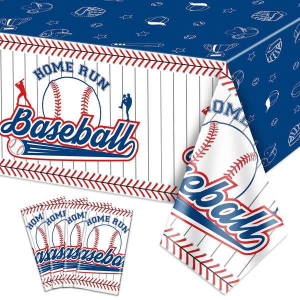 PTECDROTS 4 Pcs Baseball Tablecloths, Plastic Baseball Table Covers Rectangular Table Cloth for Baseball Themed Party Supplies Sports Event Birthday Party Decorations, 51x86 Inch