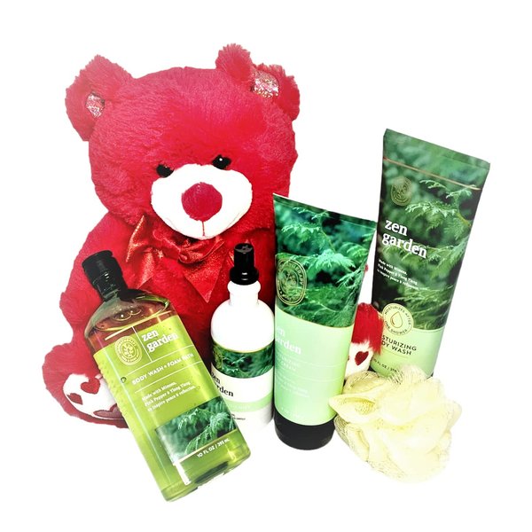 CALM ZEN GARDEN BATH AND BODY GIFT SET 6 PIECE GIFT SET BATH & BODY GIFT SET BODY LOTION SHOWER GEL BATH FOAM BODY MIST 11 INCH BEAR VALENTINES GIFT SET MOTHER'S DAY GIFT SET BIRTHDAY GIFT SET WOMEN'S BODY GIFT SET VALENTINES FOR HER VALENTINES FOR HIM VA