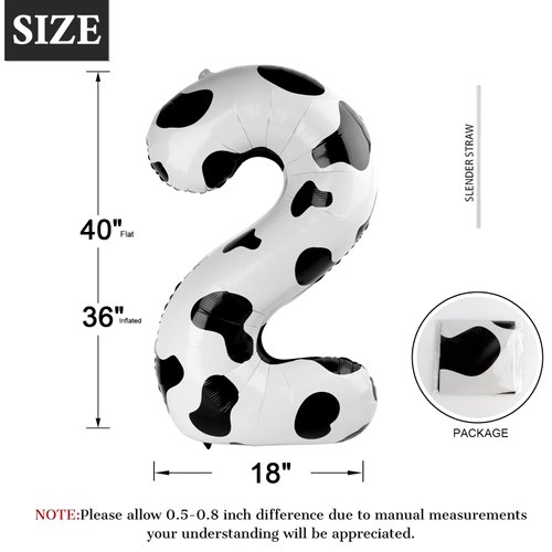 Cow Print Number Balloon Birthday Decorations, 40 inch Number balloon 0-9(Zero-Nine), Cow Balloon for Farm Birthday Party Supplies, Cow Themed birthday party Decorations (Number 2)