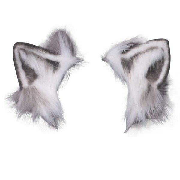 VIGVAN KYC Animal Ears Kawaii Plush Cat Ears Hair Clip Headdress Halloween Cosplay (Grey White Hair Clip)