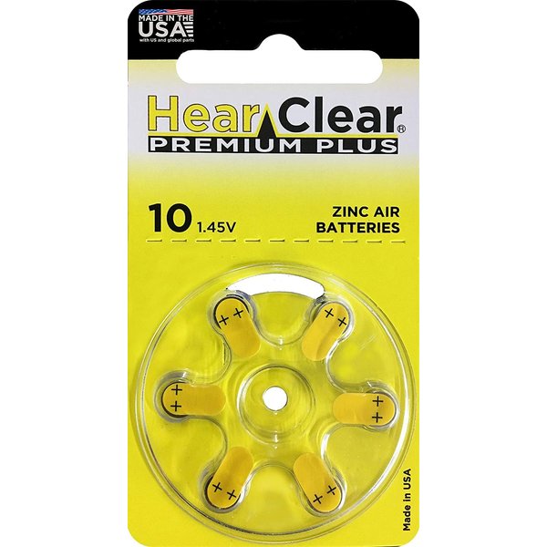 Hearclear Size 10 PR230 Hearing Aid Batteries Yellow Tab + Keychain (60 Batteries)