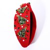 Christmas Headband for Women Holiday Christmas Accessories Beaded Xmas Bow Tree Snowflake HOHOHO Knotted Headband Red Green Crystal Pearl Top Knot Headband Festive Holiday Gifts (Xmas Tree 10)