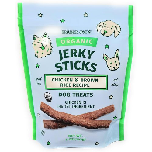 Trader Joes Organic Jerky Sticks Chicken & Brown Rice Recipe Dog Treats, Chicken is The 1st Ingredient 5oz/142g (Pack of 2)