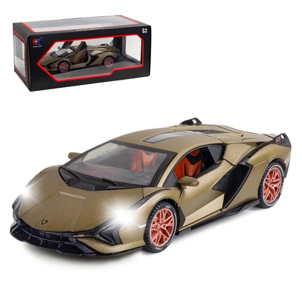 1/24 Diecast Car Toys for Kids, Zinc Alloy Lambo Sian FKP 37 Model Toy Car with Light and Sound, Pull Back Vehicles Toy Car for Toddlers Boys Girls Birthday Gift (Green)