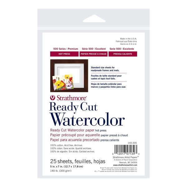 Strathmore Ready Cut Watercolor Sheets - 5'' x 7'', Hot Press, 25 Sheets