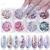 Holographic Nail Glitter Flakes Nails Supply Mermaid Powder Nail Art Decorations Shiny 3D Nail Sequins DIY Manicure Charms Design Acrylic Nails Supplies Glitter Nail Art Set (8 Boxes)