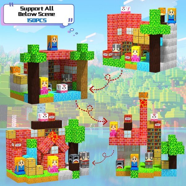 150PCS Magnetic Building Blocks Toys, Mine Magnetic Blocks Construction Cubes, Magnetic Blocks for Kids Ages 4-8 8-12, Build World Magnet Building Blocks STEM Sensory Stacking Toys Gifts