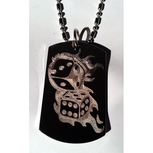 Gambling Craps Cards Lucky Flaming Dice Logo Symbols - Military Dog Tag Luggage Tag Key Chain Metal Chain Necklace