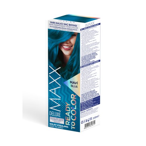 MAXX DELUXE Semi Permanent Hair Dye, Color Depositing Conditioner - Vegan Hair Dye 1 PACK (2 X 1.69 FL oz) (BLUE)