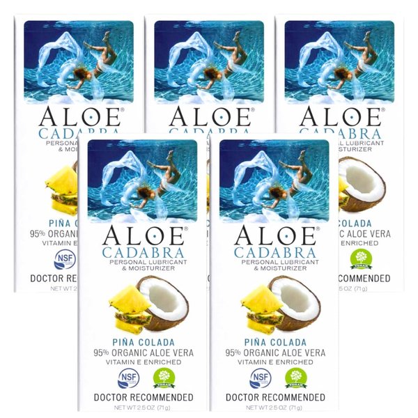 Aloe Cadabra Natural Water Based Personal Lube, Organic Lubricant for Her, Him & Couples, Pina Colada, 2.5 oz (Pack of 5)