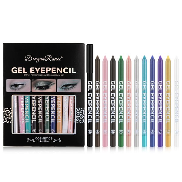 FantasyDay 12Pcs Longwearing Colorful Eyeliner Pencil Waterproof Smudge-proof Ultra-Pigmented Comfortable Smooth Eye Pencil - Holiday Eye Makeup Eyeliner Pen Gift Set Delineadores de Colores Para Ojos