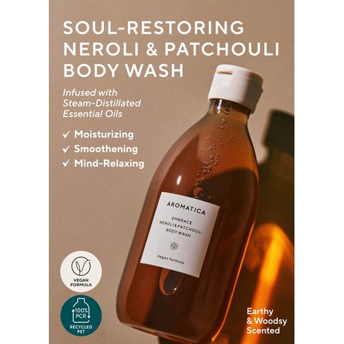 AROMATICA Embrace Body Wash Neroli & Patchouli for Aromatic Shower | Relaxing Your Body & Mind with Earthly and Floral Fragrances | Vegan, Sulfate Free | 10.14fl.oz./300ml