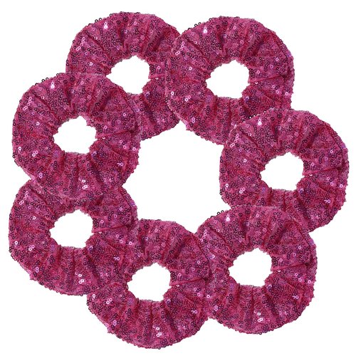 7 Pcs Bling Mermaid Sequins Dance Scrunchies Cheer Scales Hair Scrunchies For Thick Hair School Performance Scrunchy Sports Ponytail Holder Wrist for Girls Cosplay Show (Pink)