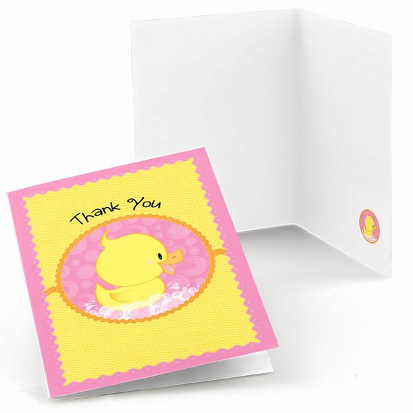 Big Dot of Happiness Pink Ducky Duck - Girl Baby Shower or Birthday Party Thank You Cards (8 count)