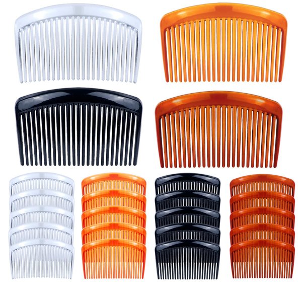 24 Pieces Hair Side Combs French Hair Combs Lightweight Plastic 23 Teeth Comb Hair Clip for Women Girls Hairstyle Accessories(Black, Transparent, Brown, Dark Brown)