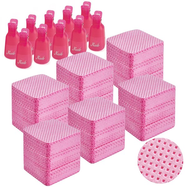 1080 Pcs Pink Lint Free Nail Wipes, Soft Lint Free Cotton Pads Square - Super Absorbent Lint Free Wipes For Eyelash Extensions, Nails, Lash Glue - Includes 10 Pink Nail Clips for Added Convenience