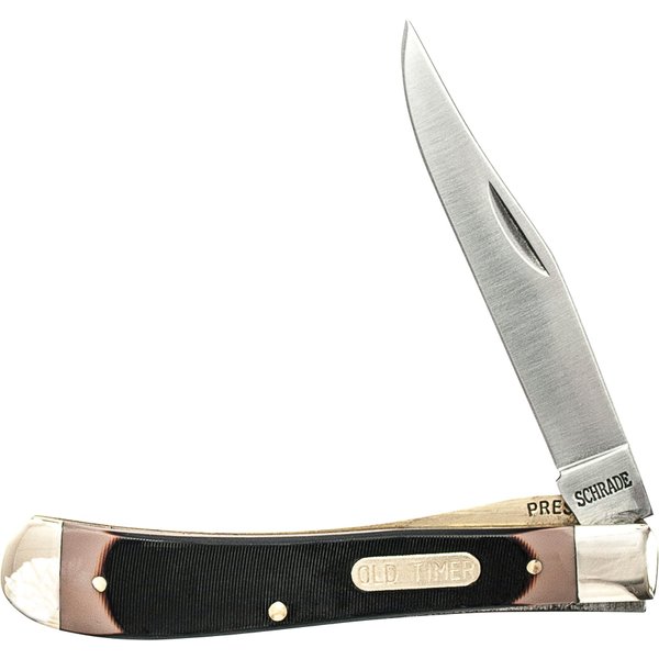 Old Timer 194OT Gunstock Trapper Lockblade Traditional Folding Pocket Knife with 3.1in Clip Point Blade, Nickel Silver Bolsters, and Sawcut Handle for Hunting, Camping, Whittling, EDC, and Outdoors ,Black