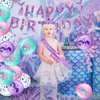 SKJIAYEE Mermaid Birthday Decorations Kit - Contain 20 Mermaid Latex Balloons, Mermaid Crown, Mermaid Banner, Mermaid Cake Topper, Mermaid Sash, Great for Girls Mermaid Theme Birthday Party Supplies
