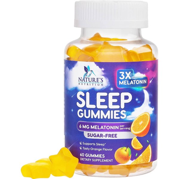 Melatonin Sleep Gummies Sugar Free - Natural Melatonin Sleep Gummies for Adults, Extra Strength Sleep Gummy Supplements, Sleeping Support Vitamin Dietary Supplement, Vegan, 6 mg - 60 Sleep Gummies