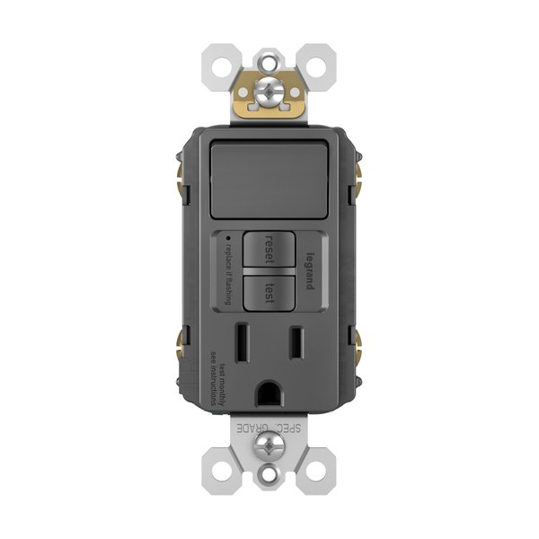 Legrand radiant 1597SWTTRBKCCD4 15 Amp Combination GFCI Self Test Tamper-Resistant Decorator Outlet with Single Pole Light Switch, Black (1 Count)