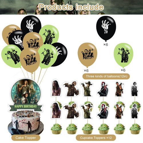 The Walking Dead Party Supplies,The Walking Dead Birthday Party Decorations Supply ,The Walking Dead Tv Show Theme Party Decorations with Happy Birthday Banner Cake Topper Balloons Stickers
