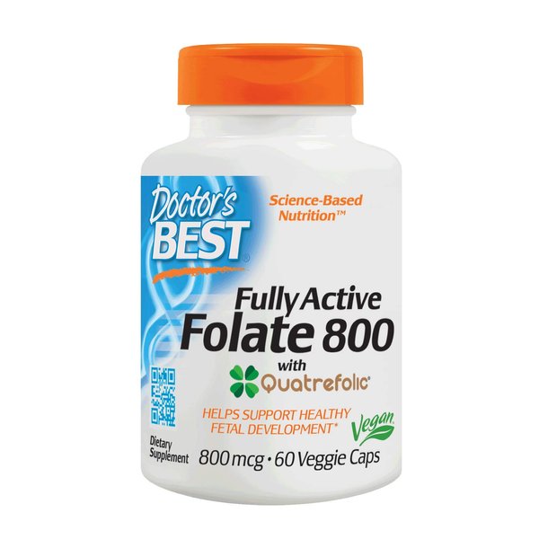 Doctor's Best Fully Active Folate with QuatreFolic, Non-GMO, Vegan, Gluten Free, 800 mcg, 60 Veggie Caps