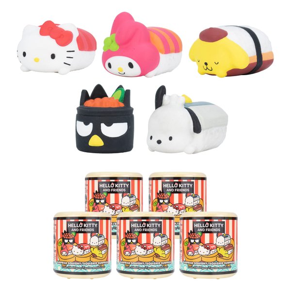 Hamee Sanrio Hello Kitty and Friends Cute Water Filled Surprise Capsule Squishy Toy [Sushi] [Birthday Gift Bag, Party Favor, Gift Basket Filler, Stress Relief Toy] – 5 Pc. (All 5 Styles)
