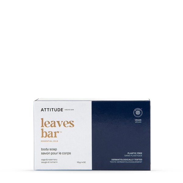 ATTITUDE Bath and Shower Body Soap Bar, EWG Verified, Plastic-free, Plant and Mineral-Based Ingredients, Vegan and Cruelty-free Personal Care Products, Sage and Rosemary, 4 Ounces