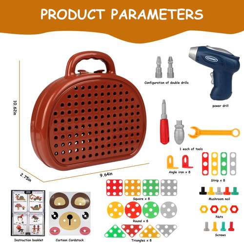 Yououii Magic Montessori Play Toolbox Bear, STEM Kits for Kids Ages 3-12, 203PcsCreativity Tool Box with Drill Kids Building Toys, DIY Educational Construction Engineering Toys Preschool Toys