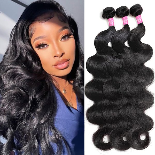 Troskamar 12A Body Wave Bundles Human Hair 16 18 20 Inch Human Hair Bundles Body Wave 3 Bundles 100% Unprocessed Brazilian Virgin Hair Extensions Natural Color