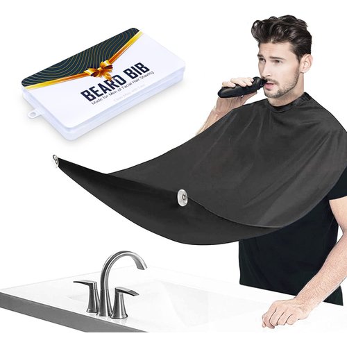 Beard Bib Beard Apron, Beard Hair Catcher for Men Shaving & Trimming Non-Stick Waterproof Beard Cape Grooming Cloth with 3 Suction Cups & A Box Birthday Gifts for Father's Day Men Him Boyfriend