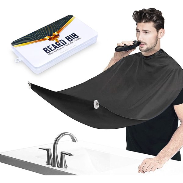 Beard Bib Beard Apron, Beard Hair Catcher for Men Shaving & Trimming Non-Stick Waterproof Beard Cape Grooming Cloth with 3 Suction Cups & A Box Birthday Gifts for Father's Day Men Him Boyfriend