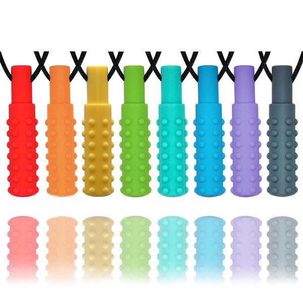 Sensory Chew Necklaces for Boys and Girls, 8 Pack Chew Necklace for Sensory Kids with Autism, ADHD, SPD, Biting, Silicone Chew Necklace Sensory Oral Chew Toys for Adults Reduce Chewing Anxiety Fidget