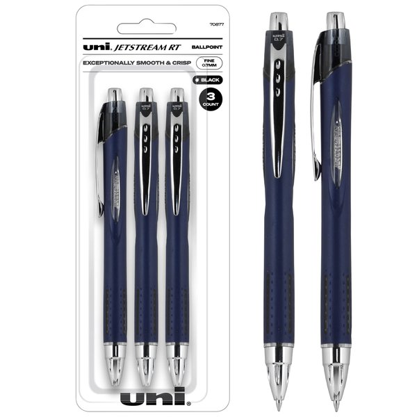 Uniball Jetstream RT Pens - NY Times Wirecutter Best Pen for Over a Decade - Pack of 3 Black Fine Point Pens, 0.7mm - Back to School Pens, Ballpoint Pens
