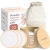 VIVAGO Reusable Cotton Rounds for Face - (20 Pack) Soft Reusable Makeup Remover Pads with Washable Drawstring Laundry Bag & Bamboo Holder - All Skin Type Skincare Set Facial Cleaning Cloth