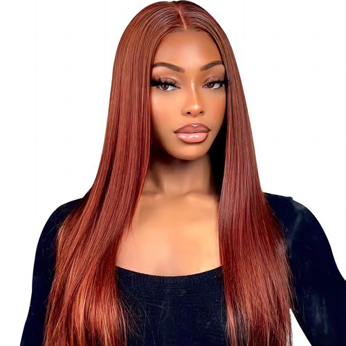 ISEE Burgundy Lace Front Wigs Human Hair Pre Plucked 6x4 HD Straight Human Hair Wear Go Wig Colored 10A Reddish Brown Frontal Wig 180% Density Glueless Wigs Human Hair Wig 24 Inch