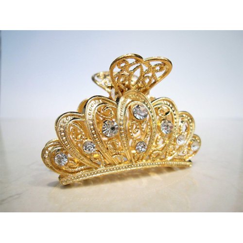 Generic Gold metal crystal crown hair claw clip bridal clip medium/fine hair
