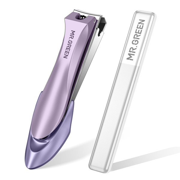 MR.GREEN Nail Clippers with Nail File,Anti Splash Nail Clipper Set for Thick Nails,Medical Grade Stainless Steel Professional Nail Cutter,Sharp and Durable fingernail Clipper for Men and Women(Purple)