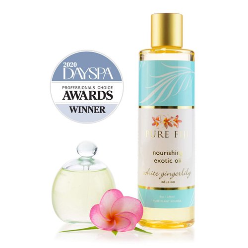 PURE FIJI Nourishing Exotic Body Oil - Natural Coconut Oil for Skin in Bath & SPA with Vitamin E - Body Oil, Massage Oil, Body Lotion For Women and Men, White Gingerlily, 8oz