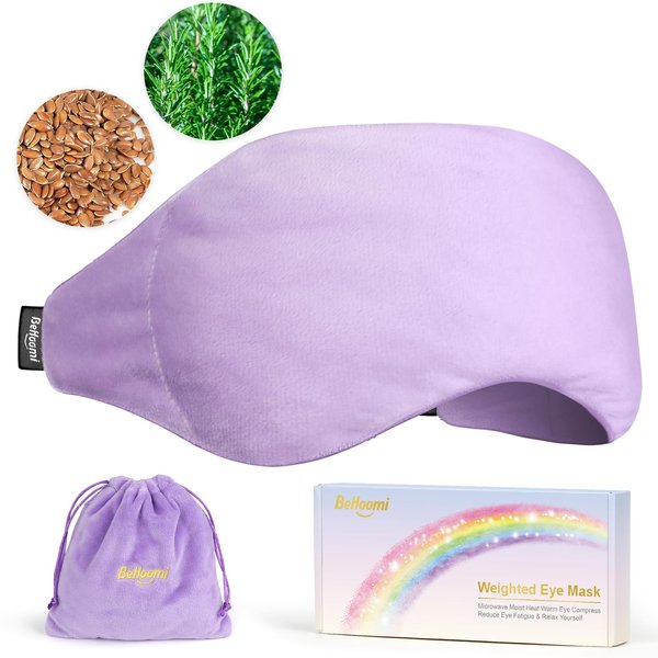 BeHoomi Weighted Eye Mask for Sleeping, Soft Heated Eye Mask, Moist Heat Warm Compress for Eyes, Natural Rosemary & Flaxseeds Microwave Reusable Sleep Mask, Must Haves for Women Spa, Home, Office