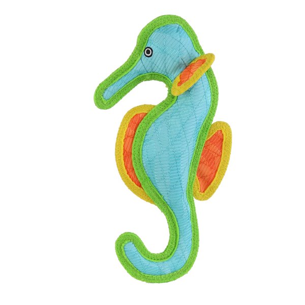DURA FORCE - Durable Woven Fiber - Seahorse- Squeakers - Multiple Layers. Made Durable, Strong & Tough. Interactive Play Dog Toy (Tug, Toss & Fetch). Machine Washable & Floats (Blue Seahorse)