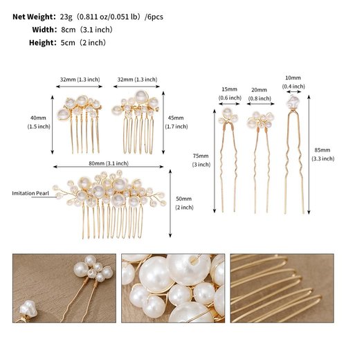 Foyte Pearl Hair Comb for Wedding Pearl Hair Clips Bridal Pearl Bobby Pins Set Gold Bridesmaid Hair Accessories for Women and Brides 5PCS