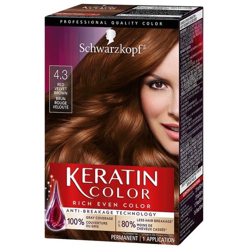 Schwarzkopf Keratin Color Permanent Hair Color Cream, 4.3 Red Velvet Brown