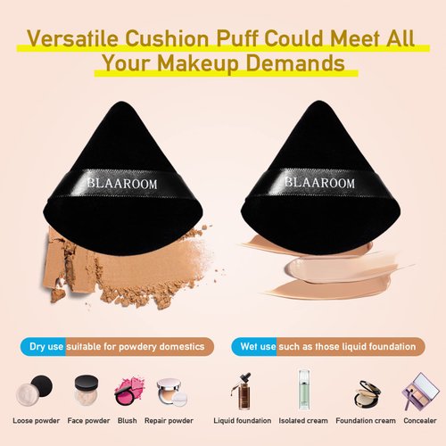 BLAAROOM 6 Pcs Velvet Triangle Powder Puff,Triangular Design Makeup Soft Sponge Puff for Face Exquisite Makeup Eyes Contouring, for Loose Mineral Body Powde Cosmetic Foundation Makeup Tool - Black
