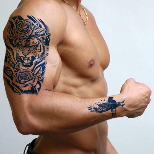 PADOUN Animal Temporary Tattoos - 12 Sheets of Semi-Permanent Waterproof Stickers Featuring Wolf, Tiger, Lion, and Dragon Designs, Long-Lasting for Men, Women, and Kids