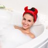 Beaupretty 2 Pack Spa Headband for Women, Devil Horns Facial Headband Face Wash Headband Makeup Cosmetic Shower Soft Hair Band (Black, Red)