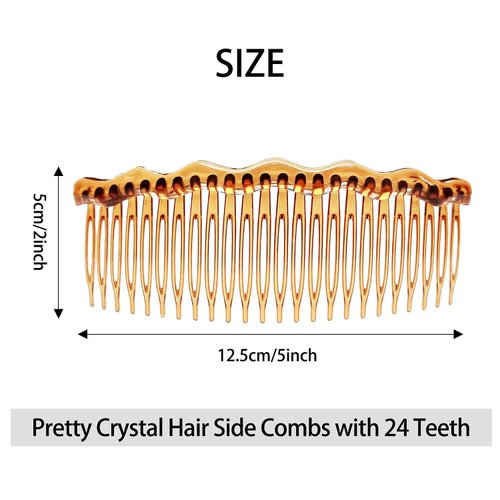 2 Pcs Thickened Hair Comb with 23 Teeth, Women Hair Comb Accessories, French Hair Side Combs Twist Decorative Comb Hair Clips Bridal Wedding Veil Teeth Hair Combs for Girls Women (Black + Brown)